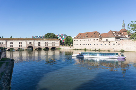 STRASBOURG, FRANCE - August 23, 2016 : Street view of Traditional houses in Strasbourg,  Alsace. is the official seat of the European Parliament, Located close to the border with Germanyのeditorial素材