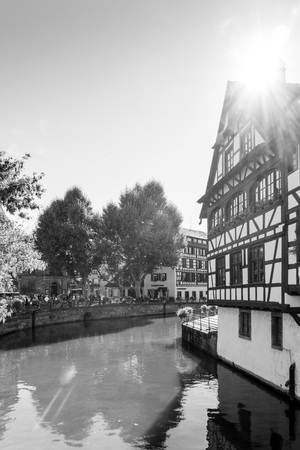 STRASBOURG, FRANCE - August 23, 2016 : Street view of Traditional houses in Strasbourg,  Alsace. is the official seat of the European Parliament, Located close to the border with Germanyのeditorial素材