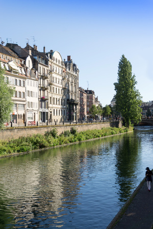 STRASBOURG, FRANCE - August 23, 2016 : Street view of Traditional houses in Strasbourg,  Alsace. is the official seat of the European Parliament, Located close to the border with Germanyのeditorial素材