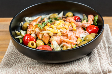 Fresh seafood salad with smoked salmonの写真素材