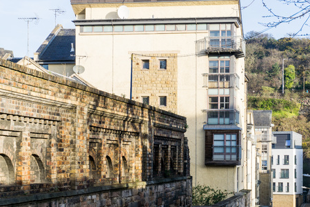 Street view of Historic Old Town Houses in Edinburgh, Scotlandの写真素材