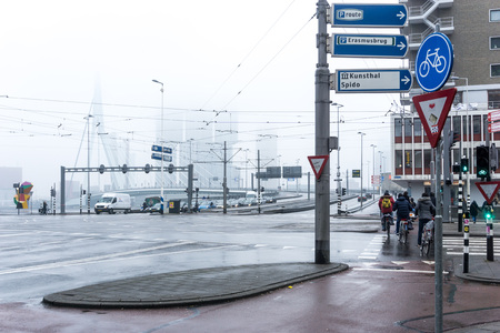 ROTTERDAM, Netherlands - February 7, 2017 : Street view of Port of Rotterdam, the nickname "Gateway to Europe", and, conversely; "Gateway to the World" in Europe.のeditorial素材