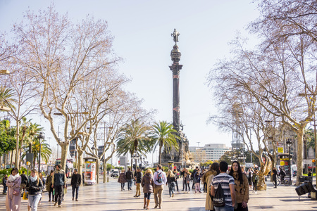 BARCELONA SPAIN - February 9, 2017: street view of Old town in Barcelona, is the capital city of the autonomous community of Catalonia in the Kingdom of Spain,February 9, 2017 in Barcelona Spain.のeditorial素材