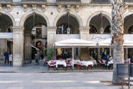 BARCELONA SPAIN - February 9, 2017: street view of Old town in Barcelona, is the capital city of the autonomous community of Catalonia in the Kingdom of Spain,February 9, 2017 in Barcelona Spain.のeditorial素材