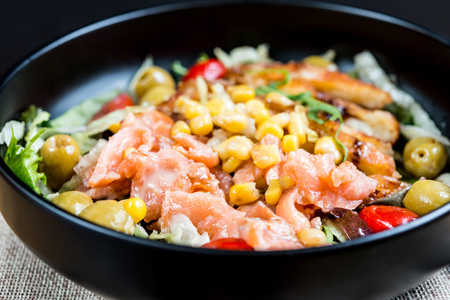 Fresh seafood salad with smoked salmonの写真素材