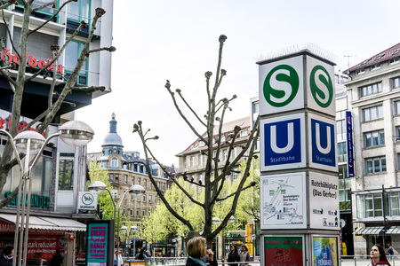 STUTTGART, GERMANY - April 12, 2017 : Tourists foot Street in Stuttgart, its metropolitan area are consistently ranked among the top 20 European metropolitan areas by GDP.のeditorial素材