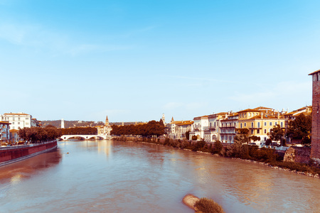 Beautiful street view of  Verona center which is a world heritage siteの写真素材