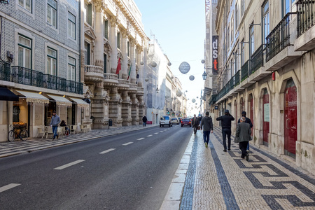 Lisbon, Portugal.- January 11, 2017: Old Town Lisbon on January 11, 2017. street view of typical houses in Lisbon, Portugal, Europeのeditorial素材