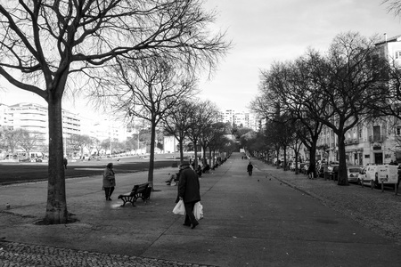 Lisbon, Portugal.- January 11, 2017: Old Town Lisbon on January 11, 2017. street view of typical houses in Lisbon, Portugal, Europeのeditorial素材