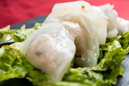 Chinese food Fried dumplings on plateの写真素材