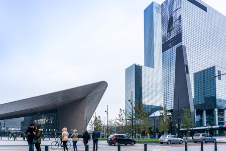 ROTTERDAM, Netherlands - February 7, 2017 : Street view of Rotterdam City Netherlands. back to 1270 when a dam was constructed in the Rotte river by people settled around it for safety.のeditorial素材