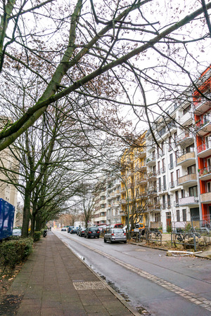 BERLIN, GERMANY- December 24, 2016 : Typical Street view in Berlin, Germany. Berlin is the capital of Germany. With a population of approximately 3.5 million people.BERLIN, GERMANのeditorial素材