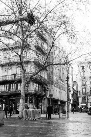 BARCELONA SPAIN - February 9, 2017: street view of Old town in Barcelona, is the capital city of the autonomous community of Catalonia in the Kingdom of Spain,February 9, 2017 in Barcelona Spain.のeditorial素材