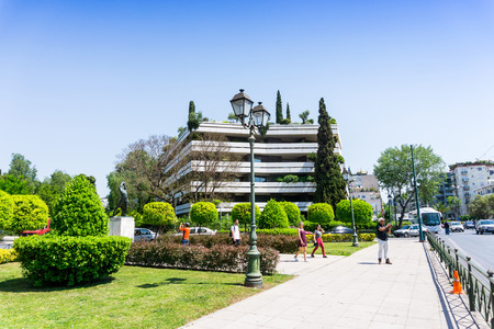ATHENS, GREECE - May 3, 2017: Street view of  modern buildings in Athens.のeditorial素材