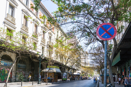 ATHENS, GREECE - May 3, 2017: Street view of  modern buildings in Athens.のeditorial素材