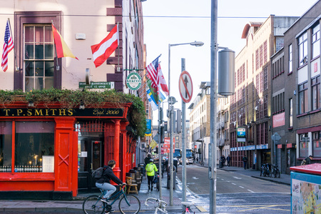 DUBLIN, IRELAND - March 31, 2017: Traditional antique city building in Dublin Irelandのeditorial素材