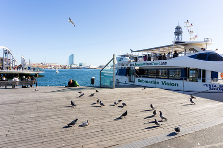 BARCELONA SPAIN - February 9, 2017: harbor with boats in Barcelona, is the capital city of the autonomous community of Catalonia in the Kingdom of Spain,February 9, 2017 in Barcelona Spain.のeditorial素材