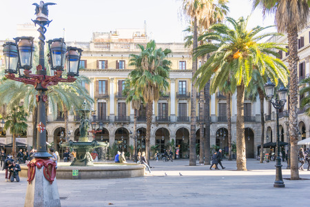 BARCELONA SPAIN - February 9, 2017: street view of Old town in Barcelona, is the capital city of the autonomous community of Catalonia in the Kingdom of Spain,February 9, 2017 in Barcelona Spain.のeditorial素材