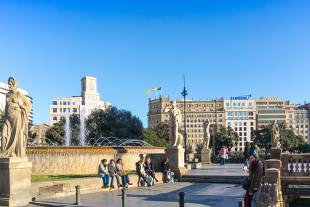 BARCELONA SPAIN - February 9, 2017: street view of Old town in Barcelona, is the capital city of the autonomous community of Catalonia in the Kingdom of Spain,February 9, 2017 in Barcelona Spain.のeditorial素材