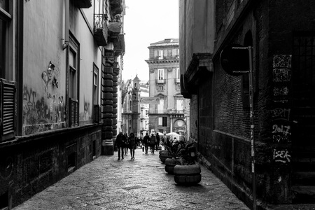 NAPLES, ITALY - January 28, 2017 : Street view of old town in Naples city. January 28, 2017, Naples, Italyのeditorial素材