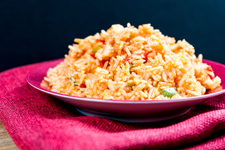 Homemade Chinese fried rice with vegetables and fried eggsの写真素材