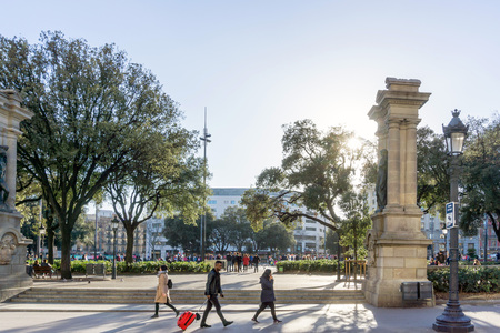 BARCELONA SPAIN - February 9, 2017: street view of Old town in Barcelona, is the capital city of the autonomous community of Catalonia in the Kingdom of Spain,February 9, 2017 in Barcelona Spain.のeditorial素材