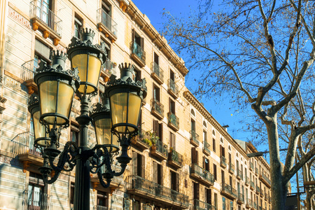 Cityscape in Barcelona Europe - street view of Old town in Barcelona, Spainの写真素材