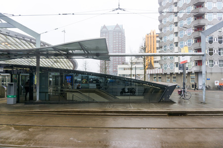 ROTTERDAM, Netherlands - February 7, 2017 : Street view of Rotterdam City Netherlands. back to 1270 when a dam was constructed in the Rotte river by people settled around it for safety.のeditorial素材