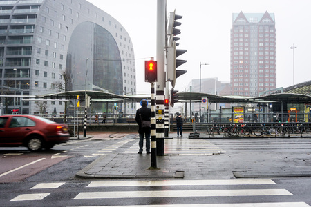 ROTTERDAM, Netherlands - February 7, 2017 : Street view of Rotterdam City Netherlands. back to 1270 when a dam was constructed in the Rotte river by people settled around it for safety.のeditorial素材