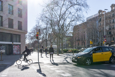 BARCELONA SPAIN - February 9, 2017: street view of Old town in Barcelona, is the capital city of the autonomous community of Catalonia in the Kingdom of Spain,February 9, 2017 in Barcelona Spain.のeditorial素材