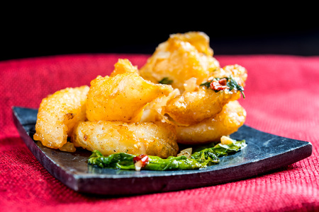 Thai food fried squid on a plateの写真素材
