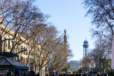 BARCELONA SPAIN - February 9, 2017: street view of Old town in Barcelona, is the capital city of the autonomous community of Catalonia in the Kingdom of Spain,February 9, 2017 in Barcelona Spain.のeditorial素材