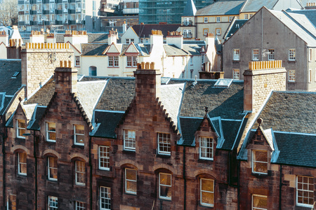 Street view of Historic Old Town Houses in Edinburgh, Scotlandの写真素材
