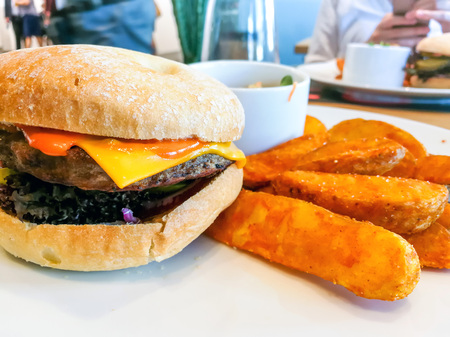 Cheese burger - American cheese burger with Golden French fries