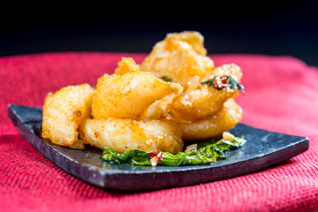 Thai food fried squid on a plateの写真素材