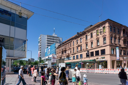 SAARBRUCKEN, GERMANY - May 26, 2017: street view of Saarbrucken, is the capital and largest city of the state of Saarland. May 26, 2017 in Saarbrucken, Germanyのeditorial素材