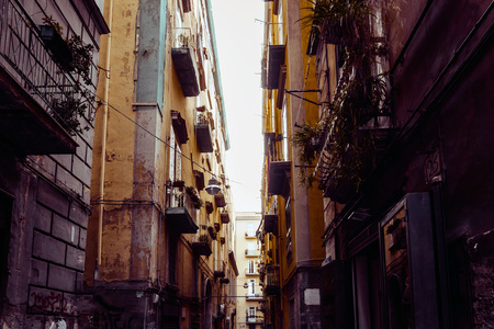 Street view of old town in Naples city, italy Europeの写真素材