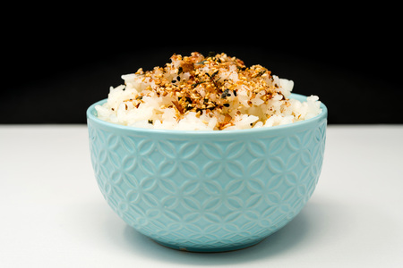 white rice with sesame in woodenの写真素材