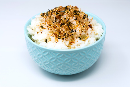 white rice with sesame in woodenの写真素材