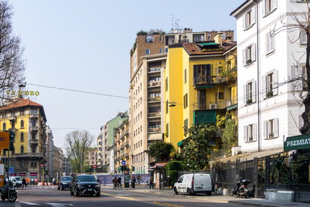 MILAN, ITALY - March 16, 2017: street view of downtown milan, capital of the Lombardy region, ranking 4th in the European Unionのeditorial素材