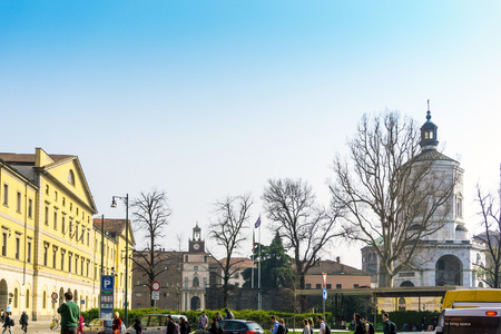 MILAN, ITALY - March 16, 2017: street view of downtown milan, capital of the Lombardy region, ranking 4th in the European Unionのeditorial素材