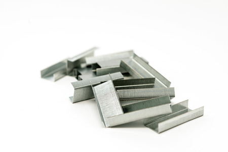 closeup Staples isolated on white backgroundの写真素材