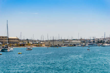Traditional boats at Valletta Harbor in Maltaの写真素材