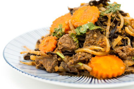 Closeup of pork stew Meat with vegetablesの写真素材