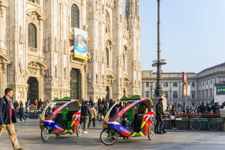 MILAN, ITALY - March 16, 2017: street view of downtown milan, capital of the Lombardy region,...