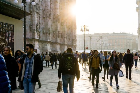 MILAN, ITALY - March 16, 2017: street view of downtown milan, capital of the Lombardy region, ranking 4th in the European Unionのeditorial素材