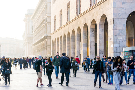 MILAN, ITALY - March 16, 2017: street view of downtown milan, capital of the Lombardy region, ranking 4th in the European Unionのeditorial素材