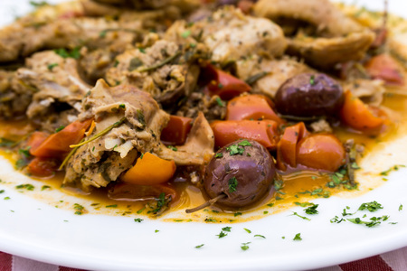 Closeup of pork stew Meat with vegetablesの写真素材