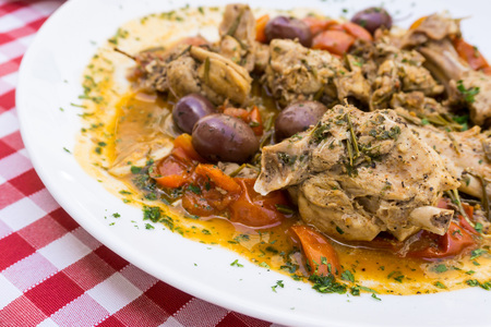 Closeup of pork stew Meat with vegetablesの写真素材