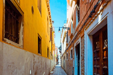 Traditional street view of old buildings in Venice, ITALYの写真素材